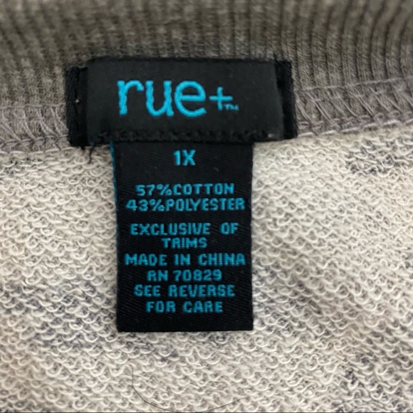 Rue + Distressed Camouflage Sweatshirt 1X Gray Black Crew Neck Long Sleeves - Picture 15 of 16